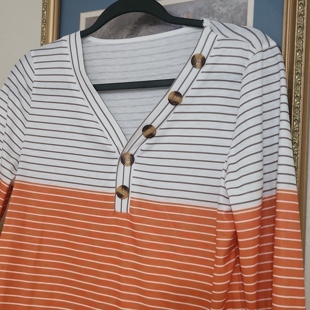 2for$10 sleeve Vneck Shirt Size Medium Casual Fall Autum - Picture 5 of 9